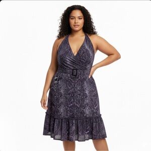 Torrid Purple Snakeskin Halter Dress with Buckle Detail size 2X